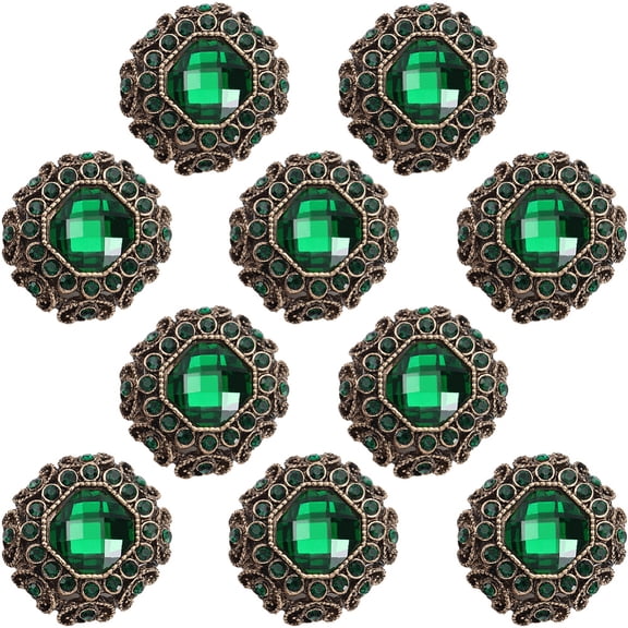 1 Box 10Pcs 1-Hole Alloy Rhinestone Shank Button Square Emerald 23x23x13.5mm Hole: 3mm