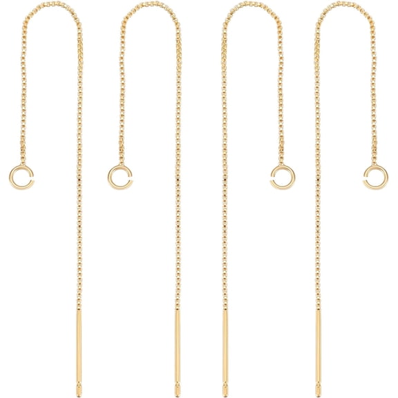 1 Box 10Pcs 18K Gold Plated Ear Threads Dangle Bar Through Threaded Long Chain Earrings Pierced Dangling Drop Stud Earrings with Loop 3.34inch Gold