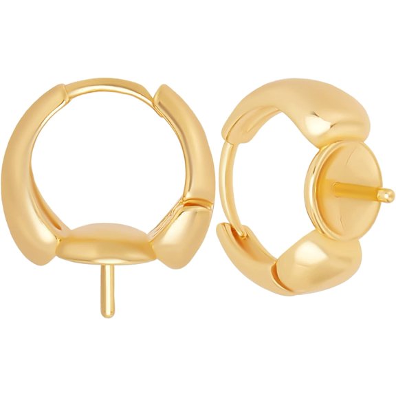 1 Box 10Pcs 18K Gold Plated Hoop Earring Findings 1mm Pin 6.5mm Setting Pearl Cup for DIY Half Drilled Pearl Bead Stone