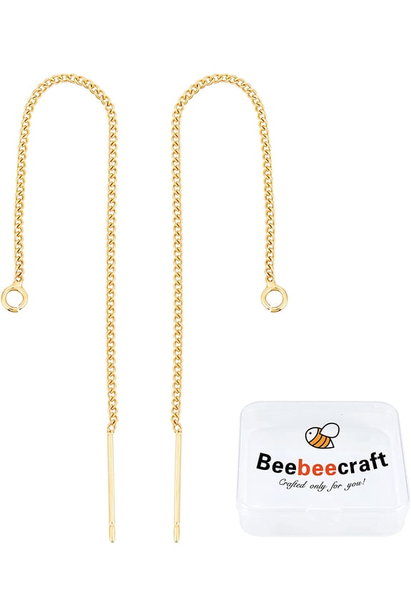 1 Box 10Pcs 18K Gold Plated Threader Earrings with 925 Sterling Silver Pins Pull Through Threaded Long Chain Drop Tassel with Loop 3.34inch for DIY Jewelry Making