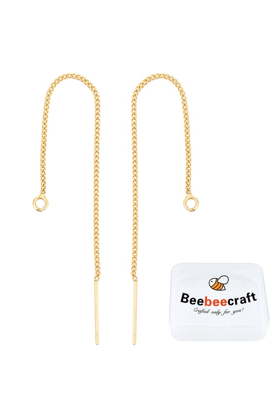 1 Box 10Pcs 18K Gold Plated Threader Earrings with 925 Sterling Silver Pins Pull Through Threaded Long Chain Drop Tassel with Loop 3.34inch diy