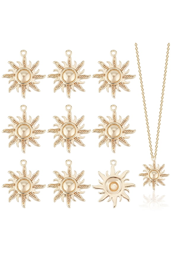 1 Box 10Pcs 18K Real Gold Plated Sun Shape Pendant Gold Sun Charms Celestial Pendants for Crafting Bracelet Necklace Jewelry Findings Making 17.5x15.5x3mm Hole: 1mm