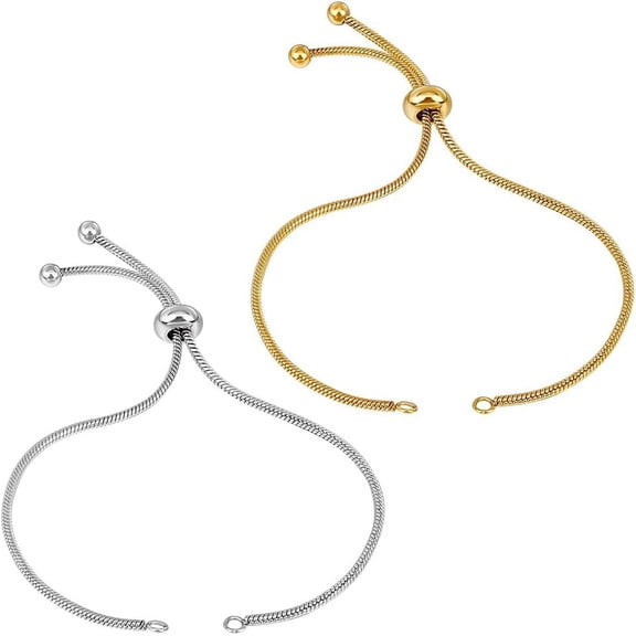 1 Box 10Pcs 2 Colors Adjustable Stainless Steel Gold Slider Bracelet Bolo Bracelets Makings Chains Extender Chain Metal