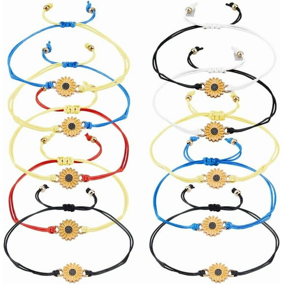 1 Box 10Pcs 5 Colors Alloy Sunflower Link Bracelets Set Adjustable Bracelets Mixed Color Inner Diameter: 3/4 inch(2cm)~3-1/8 inch(8cm) 2Pcs/color