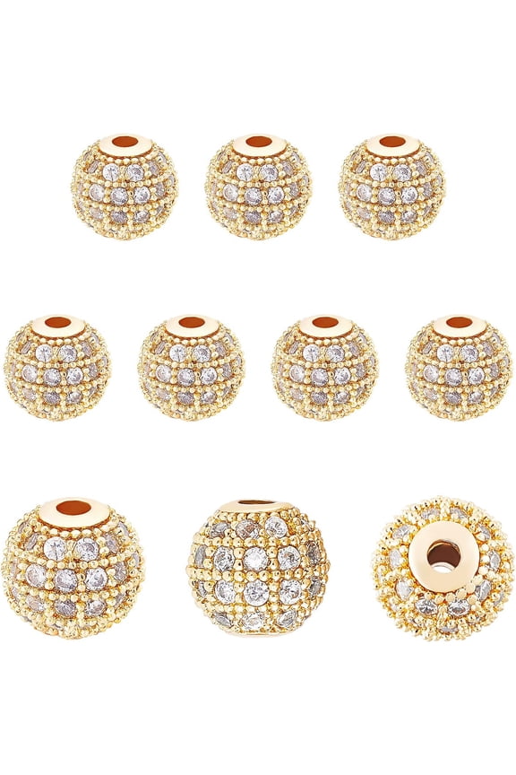 1 Box 10Pcs 8MM Cubic Zirconia Beads Brass Rhinestone Spacer Bead CZ Stones Micro Pave Disco Ball Round Charms