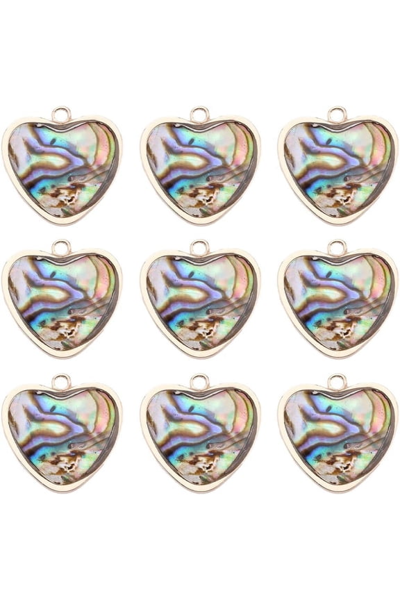 1 Box 10Pcs Abalone Shell Charms Heart Charms Bulk 14k Gold Plated Brass Imitation Abalones Rainbow Sea Shells Love Enamel Charm DIY Necklaces Earrings