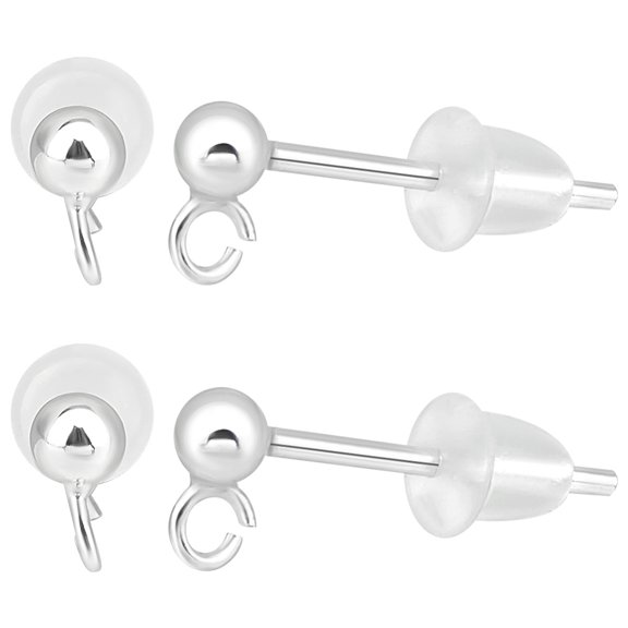 1 Box 10Pcs Ball Stud Earring Findings 925 Sterling Silver 2.5mm Round Geometry Ear Pin Post with Loop and Ear NutsDIY