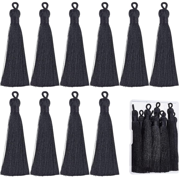 1 Box 10Pcs Black Bookmark Tassel Handmade Tassels Big Nylon Tassels with Hanging Loop for Jewelry Making Keychain Earring Bracelet Souvenir Graduation Clothing Gift Tag DIY Craft Projects