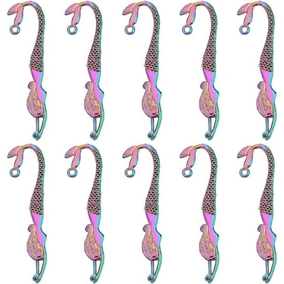 1 Box 10Pcs Bookmark Hooks Themed Rainbow Color 3.2 inch Small Book Marks Bulk Metal Hook Bookmark Vintage Bookmarker Blanks Clip Beading Charms for Book Lovers DIY Craft