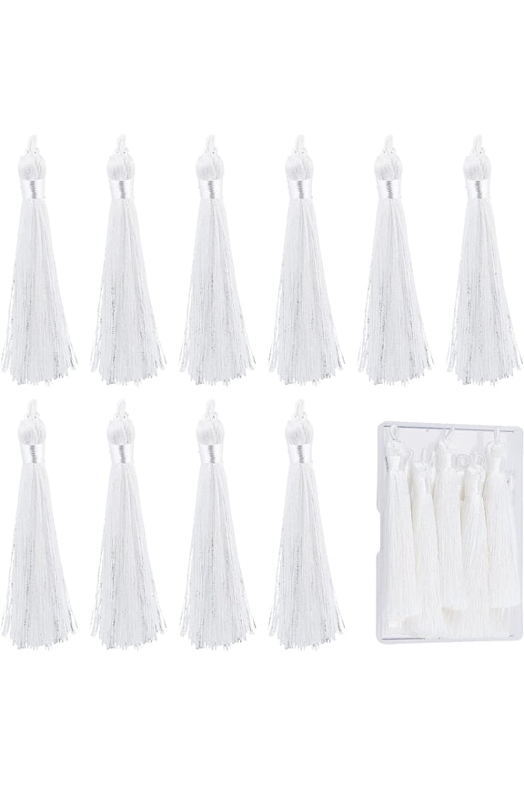 1 Box 10Pcs Bookmark Tassels Bulk White Handmade Tassel Big Nylon Tassels with Hanging Loop for DIY Jewelry Making DIY Keychain Earring Graduation Clothing Souvenir Gift Tag Craft Projects