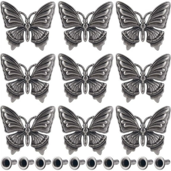 1 Box 10Pcs Butterfly Screw Back Buttons Vintage Metal Decorative Buckles Replacement Concho Buttons Snap Fastener Leather Craft Ornament for Wallets Belts Vests Bags Sewing Crafts