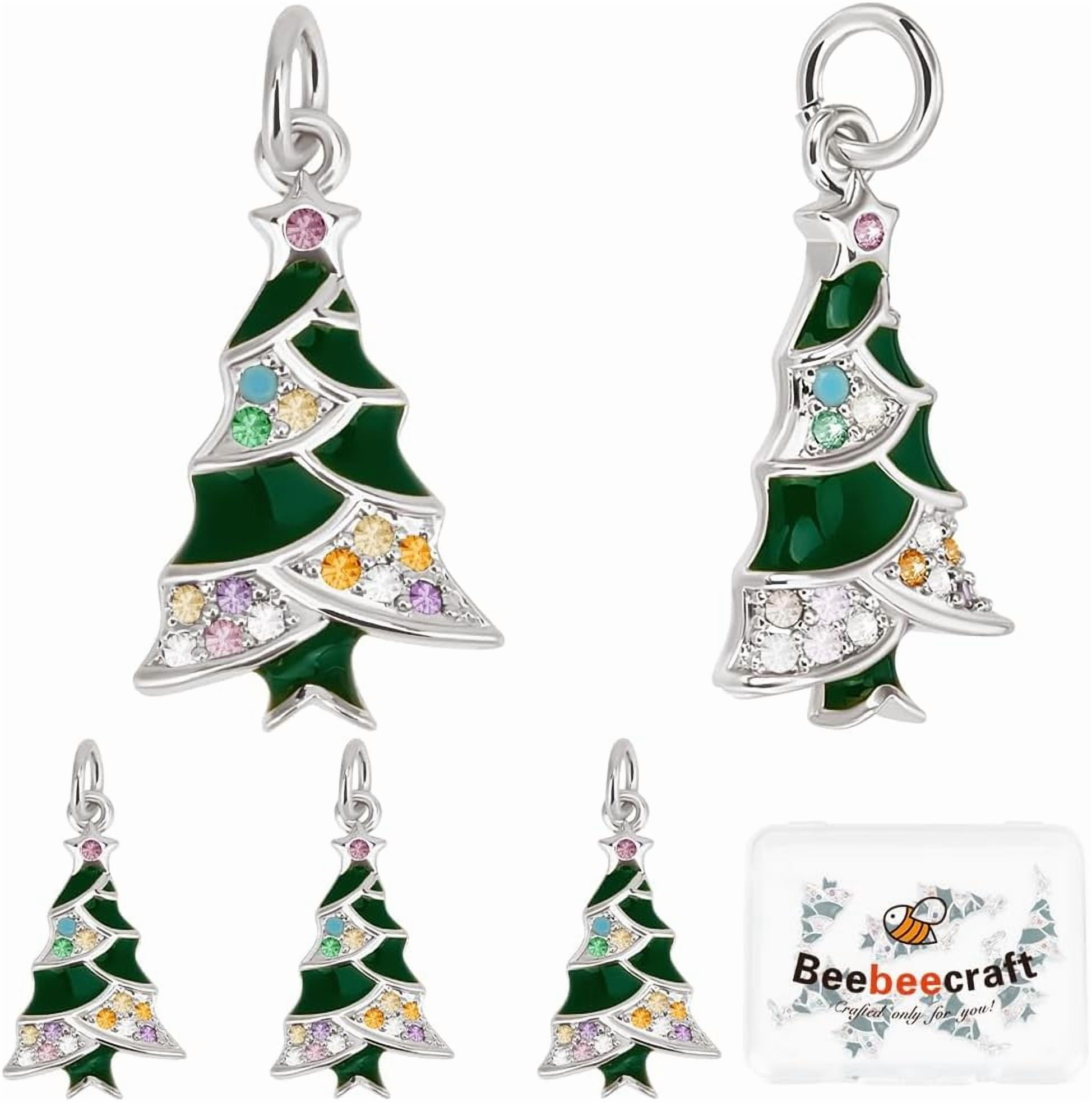 1 Box 10Pcs Christmas Tree Charms Enamel Cubic Zirconia Platinum Xmas ...
