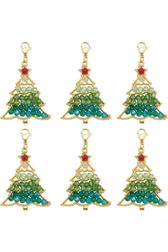 1 Box 10Pcs Christmas Tree Charms Xmas Tree Charm Large Metal Alloy Glass Holiday Winter Themed Green Trees Charms Bulk for Jewelry Making Charms Adult Diy Craft Supply Christmas Party Decor DIY