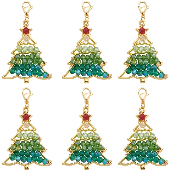 1 Box 10Pcs Christmas Tree Charms Xmas Tree Charm Large Metal Alloy Glass Holiday Winter Themed Green Trees Charms Bulk for Jewelry Making Charms Adult Diy Craft Supply Christmas Party Decor DIY