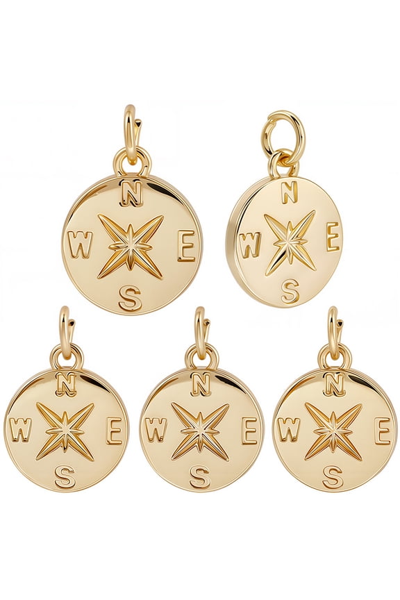 1 Box 10Pcs Compass Charms 18K Gold Plated Round Coin North Star Ocean Sea Compass Charms for Jewelry Making Pendant Necklace Bracelet