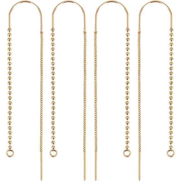 1 Box 10Pcs Ear Thread Chain Dangle Earrings Thread with Loop Real 18K Gold Plated 7.25cm Long Tassel Brass Earring Threader Findings for Jewelry Making Earrings Supplies DIY Crafts Gold DIY