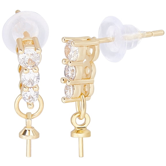 1 Box 10Pcs Earring Hooks 18K Gold Plated Cubic Zirconia Rhinestone Eye Pin Posts Cup Pearl Peg Bails Ear Wire Setting with Sterling Silver Pins