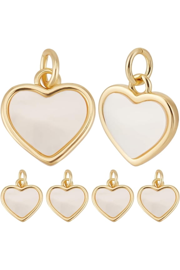 1 Box 10Pcs Flat Heart Charms 18K Gold Plated Nature White Shell Love Charm for Jewelry Making DIY Crafts Earrings Bracelet Necklace Valentine's Gold DIY