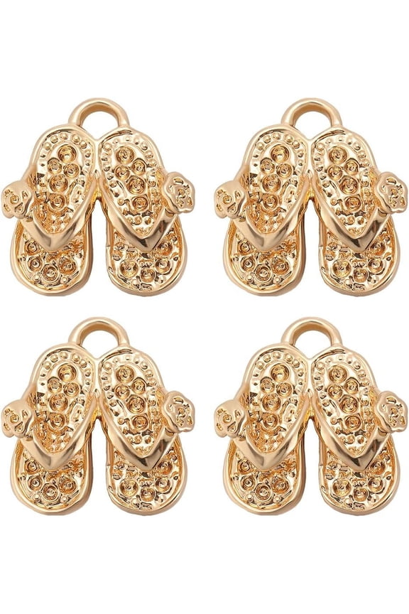 1 Box 10Pcs Flip Flop Charm Pendant Real 18K Plated Summer Sandal Charms for Drop Dangle DIY Bracelet Necklace Jewelry Making Accessories DIY