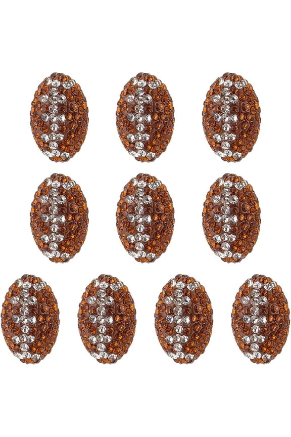 1 Box 10Pcs Football Beads Rugby Ball Beads Sports Oval Brown Pave Disco Ball Charms Polymer Clay Rhinestone Spacers