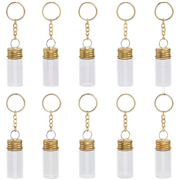 1 Box 10Pcs Glass Bottle Keychains Mini Bottles Keychain Bulk Wishing Empty Jars with Cork Lids and Golden Iron Clasps Alloy Key Ring Chains
