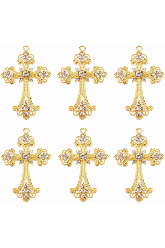 1 Box 10Pcs Gold Charms Bulk Easter Holiday Big Gothic Charm Gold Rosary Large Alloy Rhinestone Center Crosses Dangle Charm for Jewelry Making Charms DIY Necklace Earring
