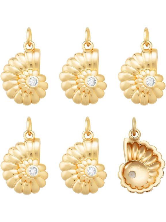 1 Box 10Pcs Gold Conch Charm 18K Gold Plated Cubic Zirconia Spiral Sea Shell Charms for Jewelry Making Necklace Bracelet Earring