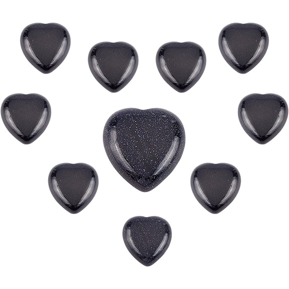 1 Box 10Pcs Healing Heart Stone Blue Goldstone Worry Gemstones Bulk Therapy Reiki Thumb Stones for Stress Relief Anxiety Rubbing Balancing Massage Palm Black colorful