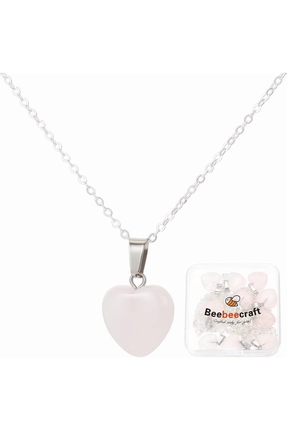 1 Box 10Pcs Heart Pendant Necklace Natural Rose Quartz Geometry Stone Heart Shape Pendant for Women Gift DIY