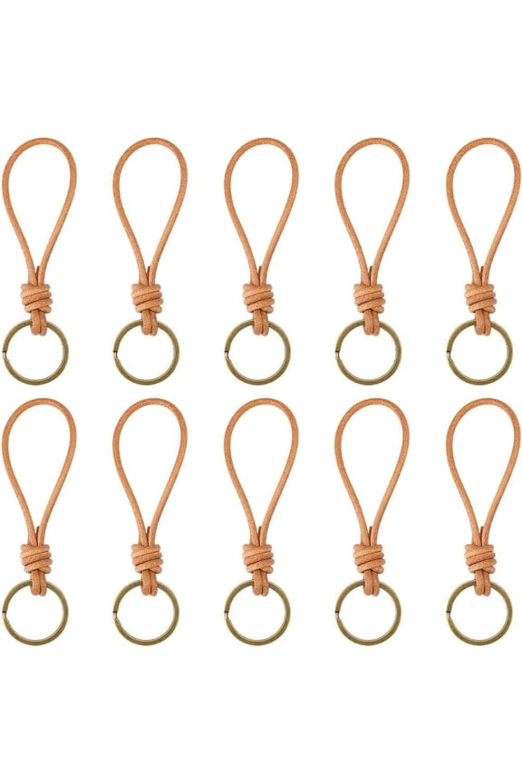 1 Box 10Pcs Leather Rope Key Chain Cowhide Keychains Bulk Slim Brown Woven Braid Cord Keyrings Vintage Key Chains
