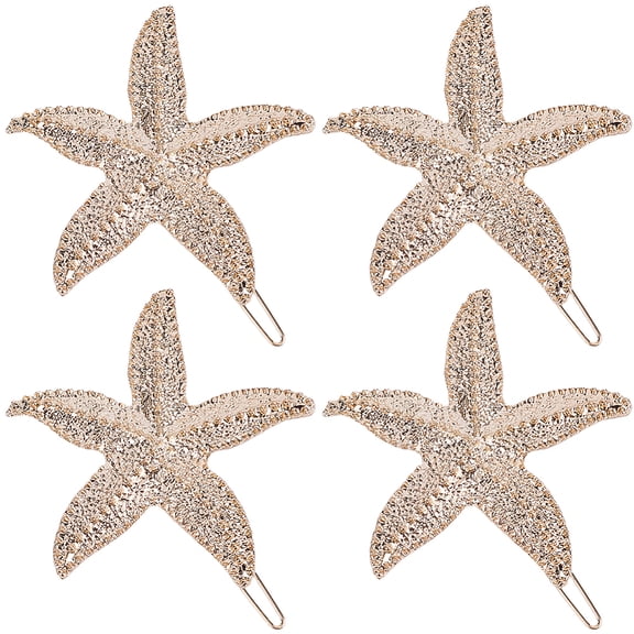 1 Box 10Pcs Light Gold Starfish Clips Beach Hair Clip Barrettes Cute Summer Headwear Sea Ocean Theme Accessories Alloy Bobby Hairpins DIY
