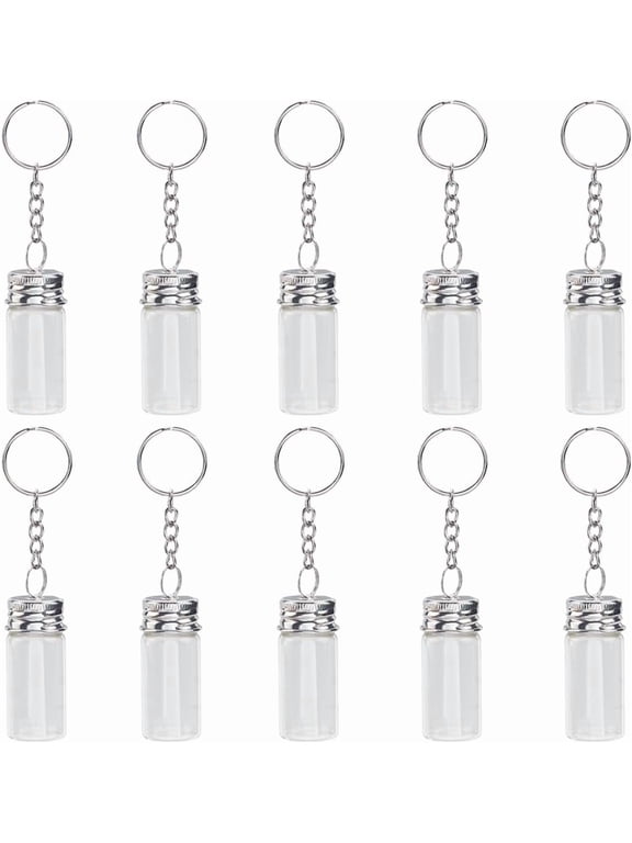 1 Box 10Pcs Message in a Bottle Keychain Small Glass Bottles Keychains Bulk Wishing Empty Jars Cork Lids and Silver Iron Clasps Alloy Key Ring Chains for Crafts Jewelry Making DIY Necklace