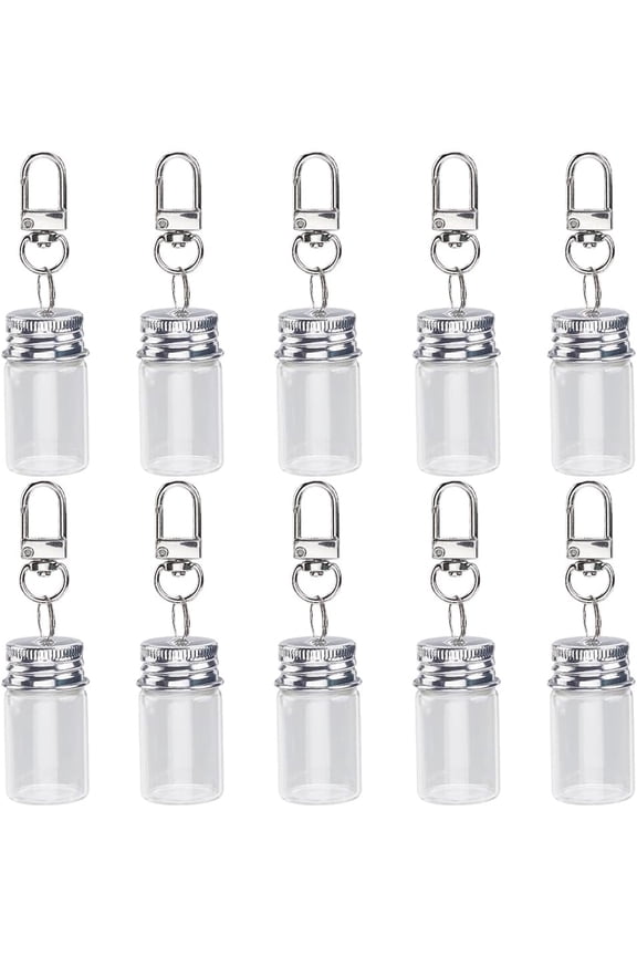 1 Box 10Pcs Mini Glass Bottles Keychain Message in a Bottle Keychains Bulk Alloy Empty Vials Jars with Platinum Iron Clasps and Cork Key Ring Chains