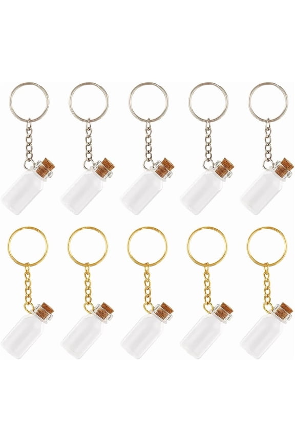 1 Box 10Pcs Mini Glass Bottles Keychain Small Glass Jar Keychain with Cork Tiny 2ml Potion Vial with Key Ring Empty Wishing Bottles for DIY Hanging Crafts Wedding Favors Party Decoration DIY