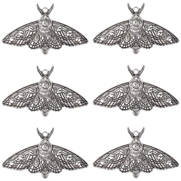 1 Box 10Pcs Moon Moth Charms Silver Insect Charms Bulk Metal Gothic Tibetan Alloy Flying Insect Pendants