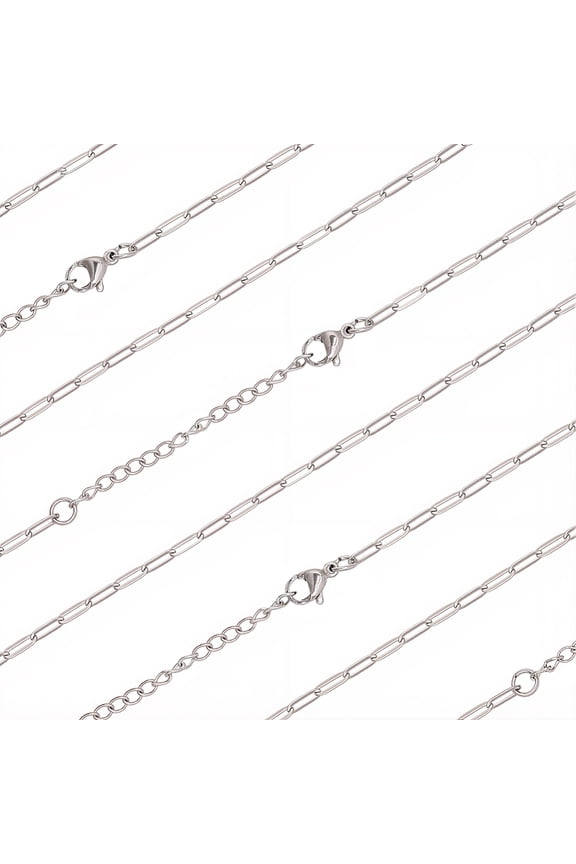 1 Box 10Pcs Paperclip Chain Necklaces 667 Stainless Steel Dainty Paperclip Link Chain Necklace with Extension for Women Men