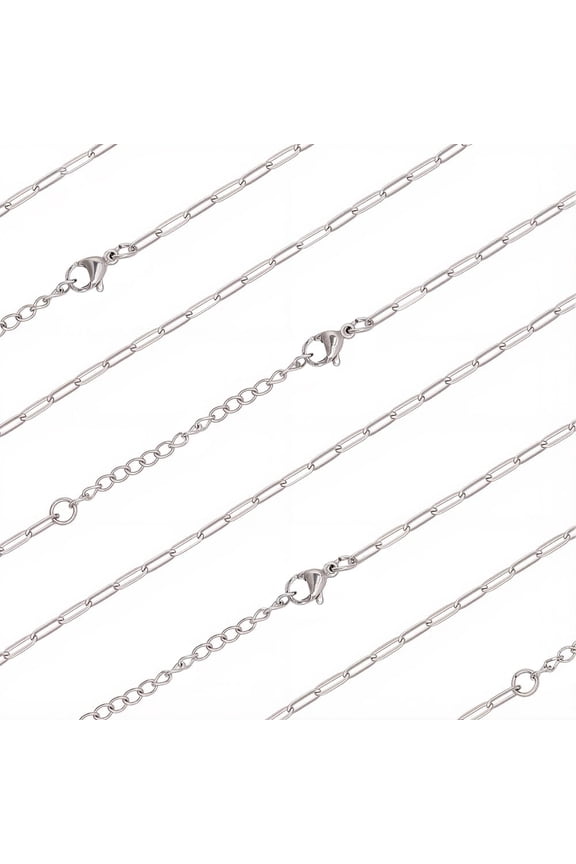 1 Box 10Pcs Paperclip Chain Necklaces 667 Stainless Steel Dainty Paperclip Link Chain Necklace with Extension