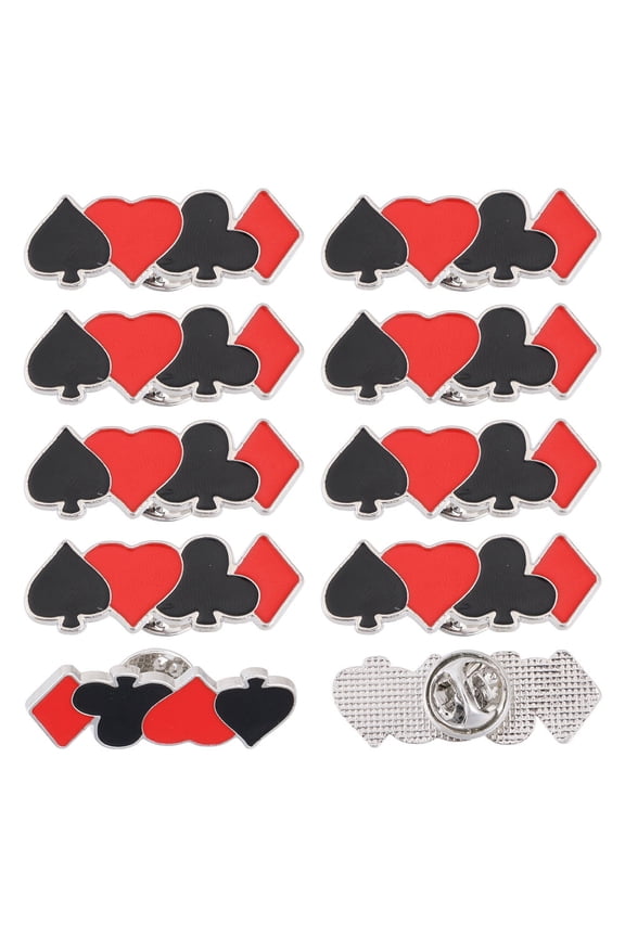 1 Box 10Pcs Playing Card Enamel Pin Poker Alloy Brooch for Backpack Clothes Black Red 12.5x35x1.5mmDIY