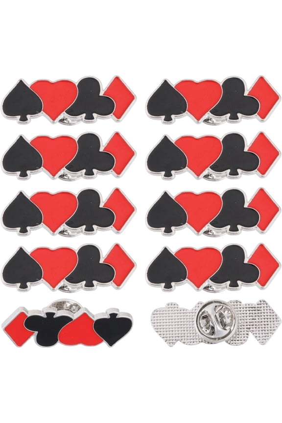 1 Box 10Pcs Playing Card Enamel Pin Poker Alloy Brooch for Backpack Clothes Black Red 12.5x35x1.5mm