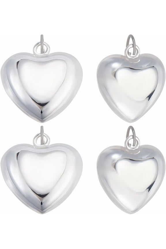 1 Box 10Pcs Puffy Heart Charms 925 Sterling Silver Plated Dangle Love Charm for Jewelry Making Pendant Necklace Earring Valentine 925 Sterling Silver