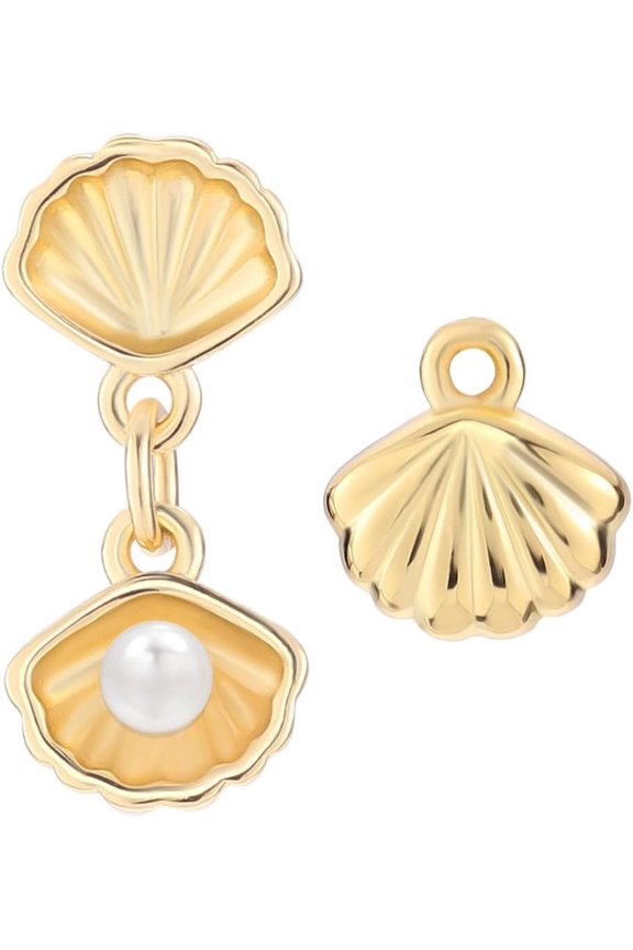 1 Box 10Pcs Real 18K Gold Plated Seashell Charms Open Shell Pendant Charm with Round Plastic Imitation Pearls Ocean Animal for Jewelry Making Necklaces Supplies DIY Craft