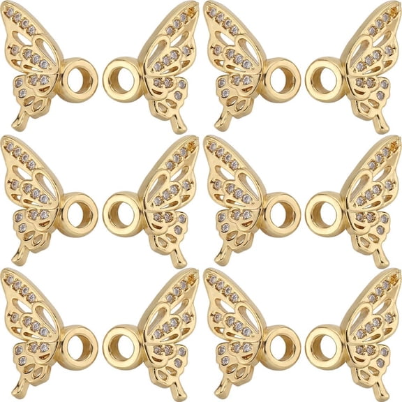 1 Box 10Pcs Real 18K Gold Plated Spacer Beads Butterfly Beads Bulk Micro Pave Cubic Zirconia Butterflies Rhinestone Bead Spacers Jewelry Making DIY Crafts