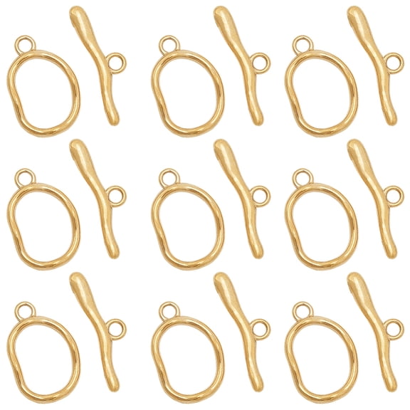 1 Box 10Pcs Real 18K Gold Plated Toggle Clasps OT Toggle Clasp Stainless Steel Glossy T-Bar Closures and Rings Connector