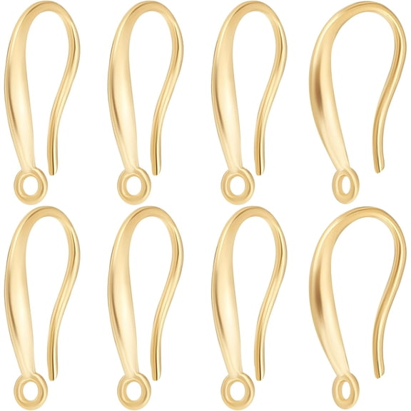 1 Box 10Pcs Real 24K Gold Plated Brass Earring Hooks Ear Wire Hook Earrings Bulk Golden Metal Ears Wires Dangle Fish Hook Findings with Vertical Loop