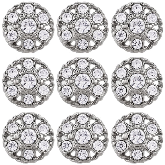1 Box 10Pcs Rhinestone Shank Buttons Silver Metal Zinc Alloy Flat Round Clear Sew On Embellishment Button with Hole