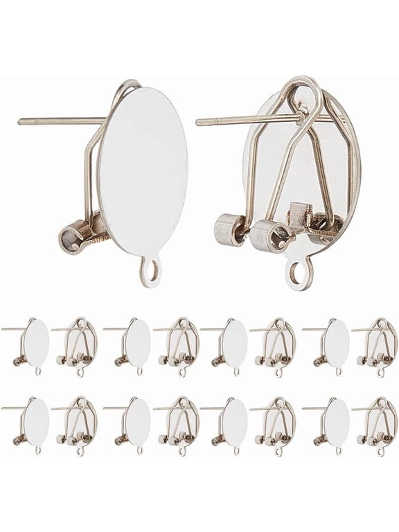1 Box 10Pcs Round Earring Posts Blank Silver Clip Earring Findings French Stud Earrings with Loop Stainless Steel Fingernail Earring Post Clips