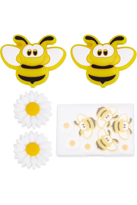 1 Box 10Pcs Silicone Beads Bees Sun Flower Loose Daisy Flowers Charms Spring Bee Chunky Beads