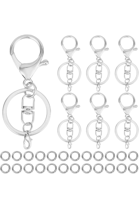 1 Box 10Pcs Silver Lobster Claw Clasp Keychain Metal Keychains Clips Bulk Iron Key Chain Carabiner Trigger with 100pcs Open Jump Rings for Handbag Bags Key Ring Jewelry Making Findings Silver DIY