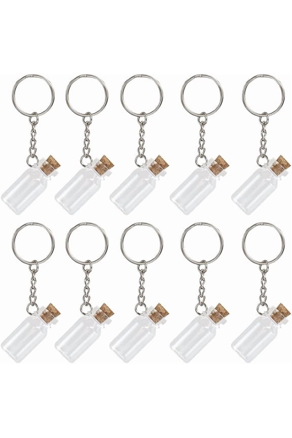 1 Box 10Pcs Small Glass Bottles Keychains Glass Vial Keychain with Cork 2ml Potion Bottles Silver Mini Spell Jars Wish Vials for DIY Crafts Backpack Bag Decor Hanging Wedding Party Favors