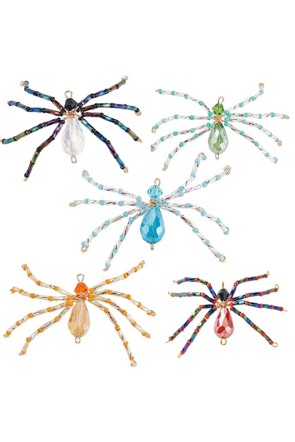 1 Box 10Pcs Spider Charms Gothic Style Charms Glass Red Green Blue Insect Spiders Animal Seed Bead Charm Bulk for Jewelry Making